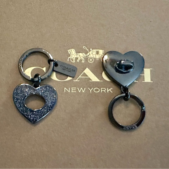 Coach Black Gray Glitter Turn Lock Heart Valet Keychain Bag Charm in Gunmetal - Picture 9 of 15